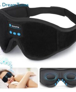 a black eye mask with blue buttons