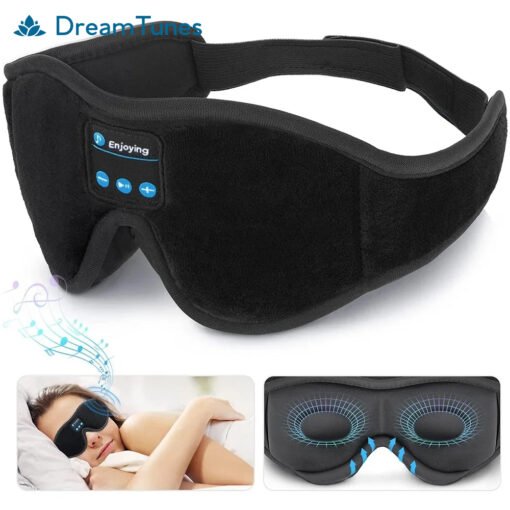 a black eye mask with blue buttons