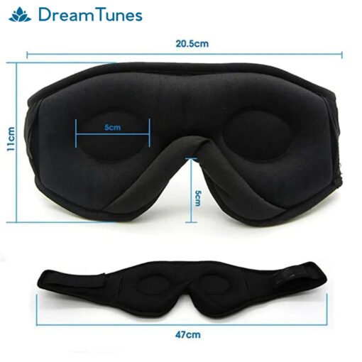 a black eye mask with measurements